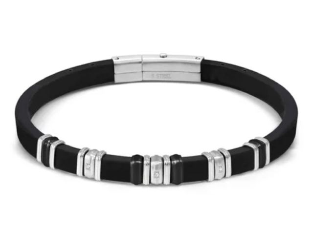 Bracelet city energy steel and rubber with zircons