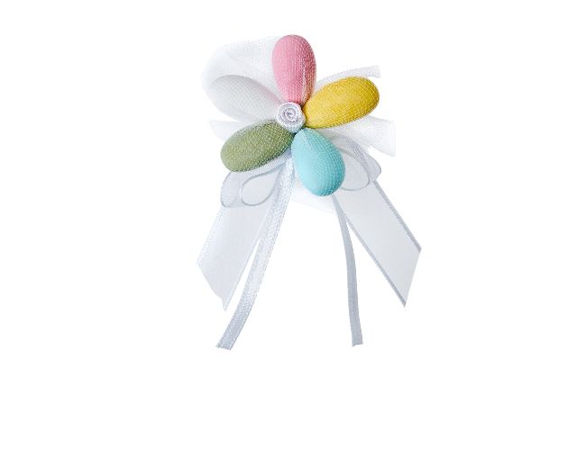 Favor sugared almonds multicolored with white ribbon