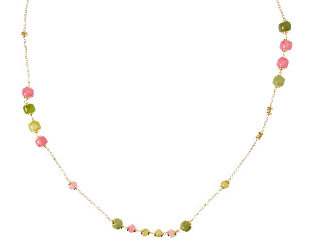 Collana argento dorato con agata e giada rosa/verde