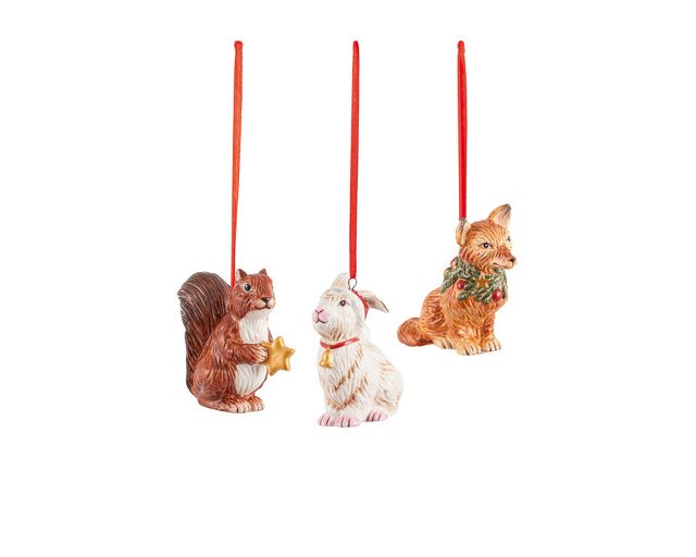 Idea regalo natale addobbi di natale nostalgic ornaments porcellana animali del bosco 3 pezzi