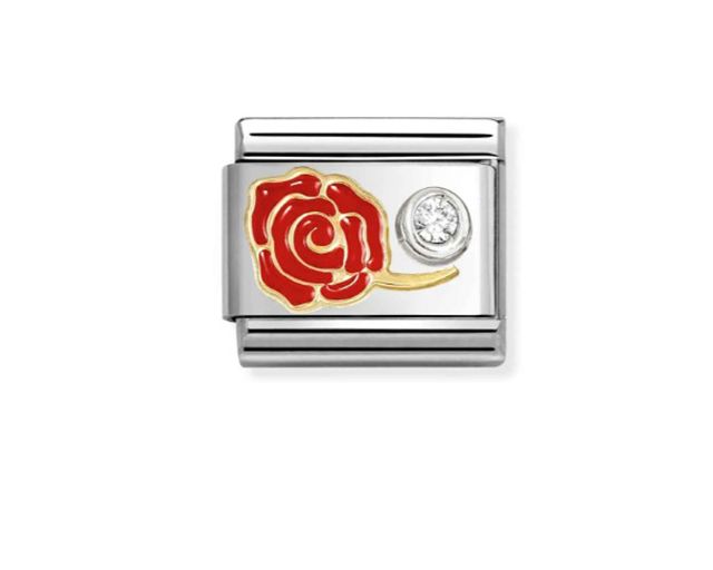 Rosa rossa composable acciaio oro e zircone