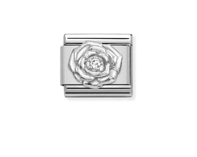 Rosa composable acciaio argento e zirconi