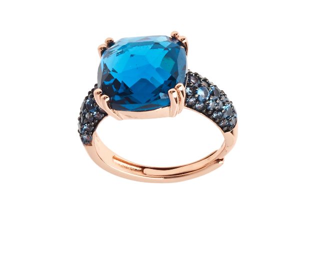 Anello argento rosè con zircone verde petrolio