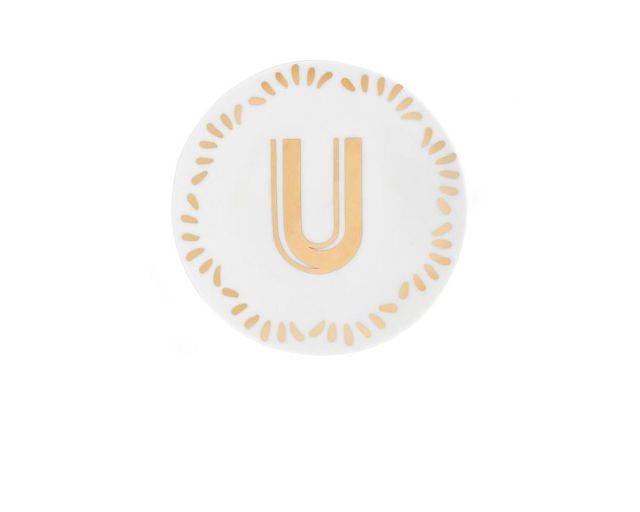 Piattino lettering porcellana lettera u