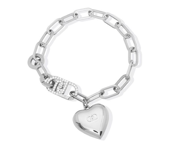 Bracciale acciaio catena con cuore chiusura logo con zirconi