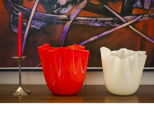 Vaso Fazzoletto Vetro Di Murano Opalino Rosso Venini 154167 93170000rvrv