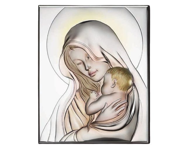 Quadro madonna con bambino argento pvd