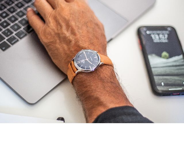 Orologio da polso uomo acciaio con quadrante blu e cinturino in pelle