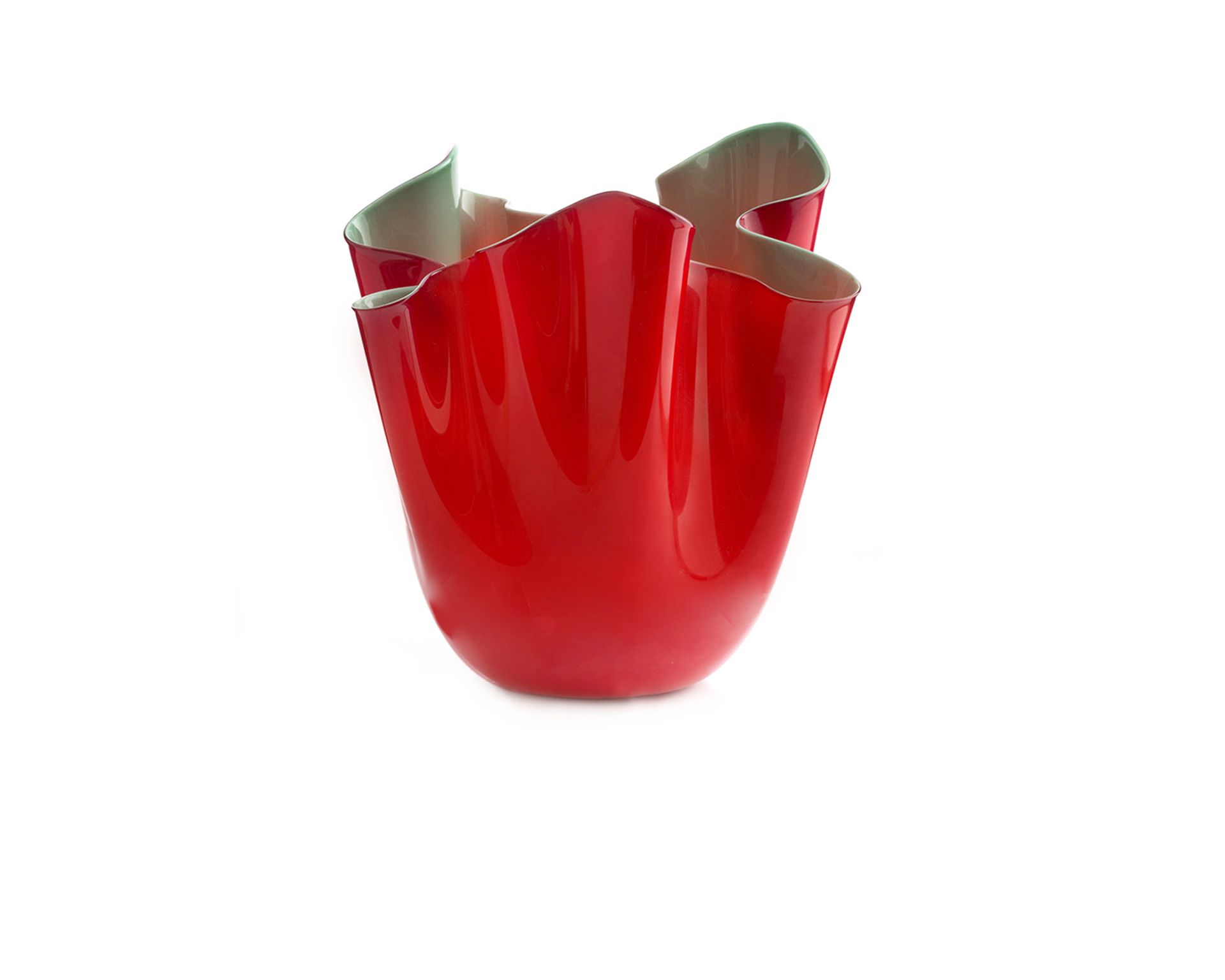 Vaso Fazzoletto Vetro Di Murano Bicolore Rosso Interno Verde Mela Venini 154209 93170000rvvm