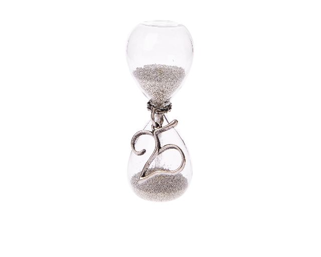 Clessidra 25° con sabbia argento e scatola regalo