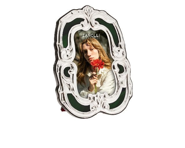 Picture frame silver and green cathedral glass