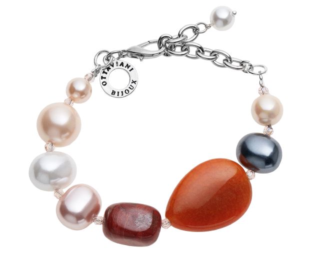 Bracelet with agate, pearls, and jasper