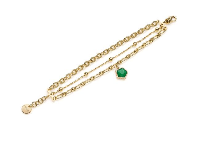 Bracciale joya in bronzo dorato con pendente verde