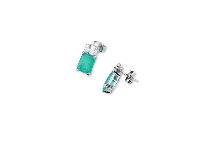 Orecchini luce argento con cubic zirconia e pietra fusion stone verde smeraldo