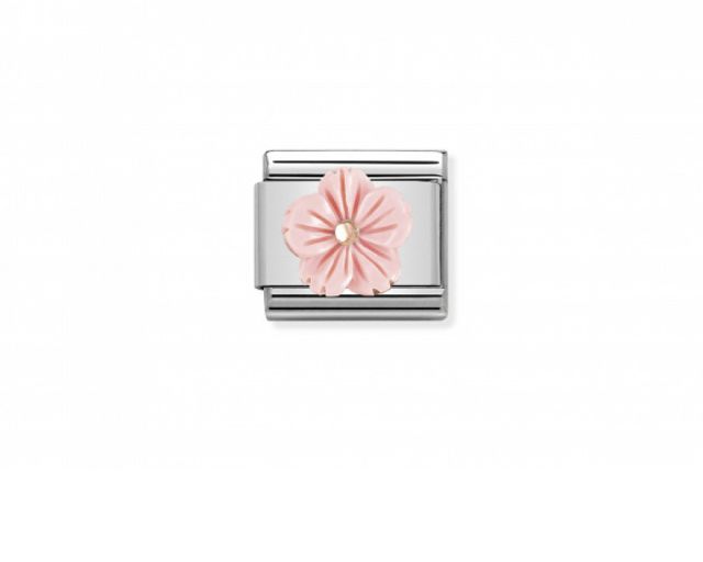Flower in lilac mother of pearl composable steel and rosè gold