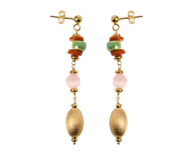 Orecchini argento dorato con madreperla, ceramica e selenite