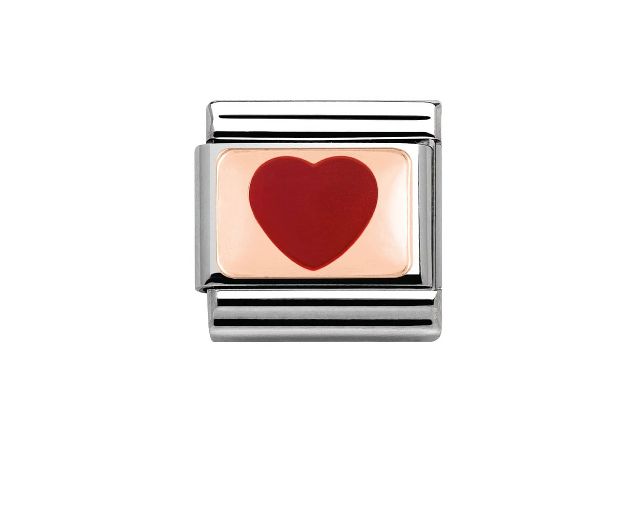 Cuore rosso composable acciaio oro rosa 375 e smalto