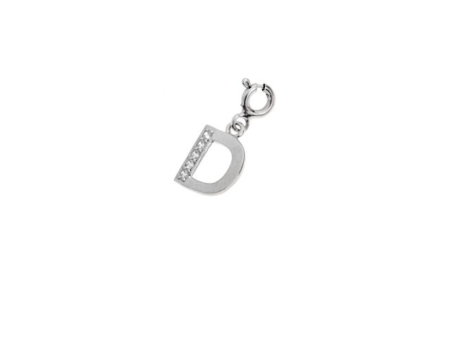 Pendant d letter silver with white zircons