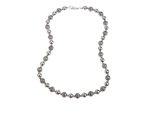 Collana argento palline bicolor satinate e lucide