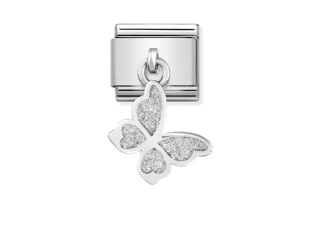 Farfalla composable acciaio con glitter bianco