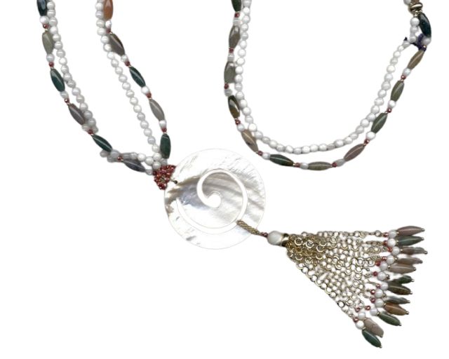 Collana argento dorato con agata indiana e chiocciola madreperla