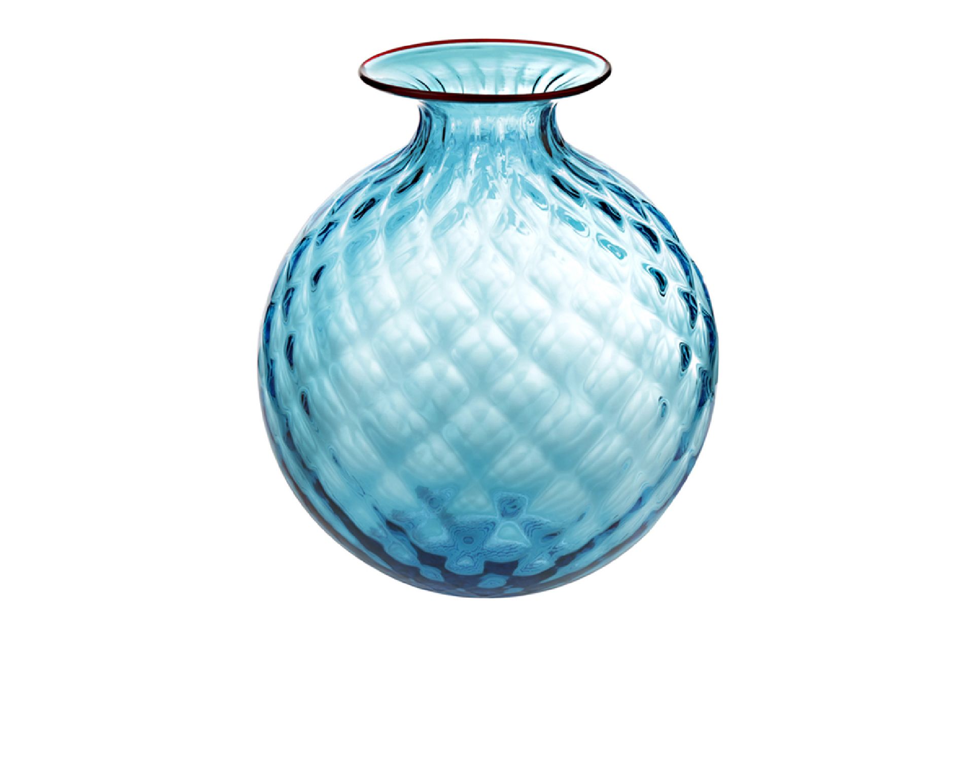 Vaso Monofiore Balloton Vetro Di Murano Acquamare Con Filo Rosso Venini 146100 93110014aqrv