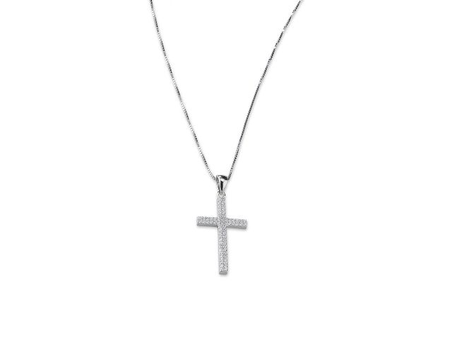 Collana luce argento con ciondolo croce in cubic zirconia