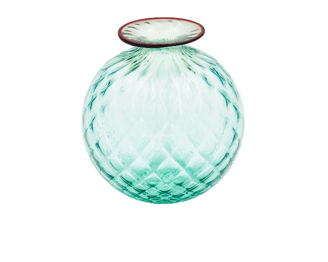 Vase monofiore balloton murano glass mint green with red ring