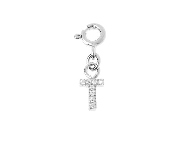 T letter charm silver with zircons