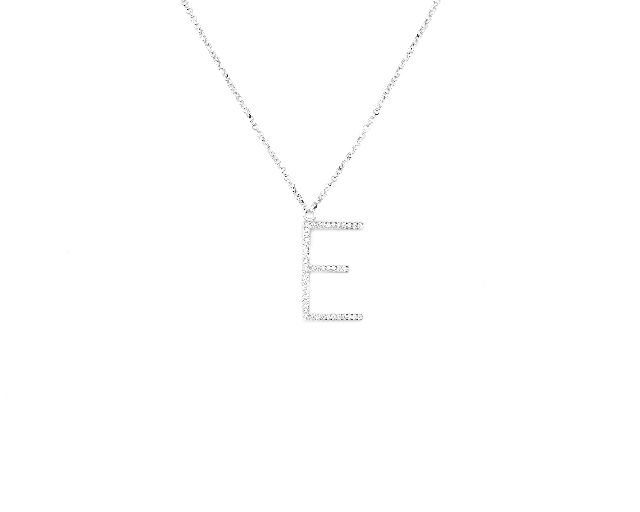 Necklace dancing names silver with e letter pendant in cubic zirconia