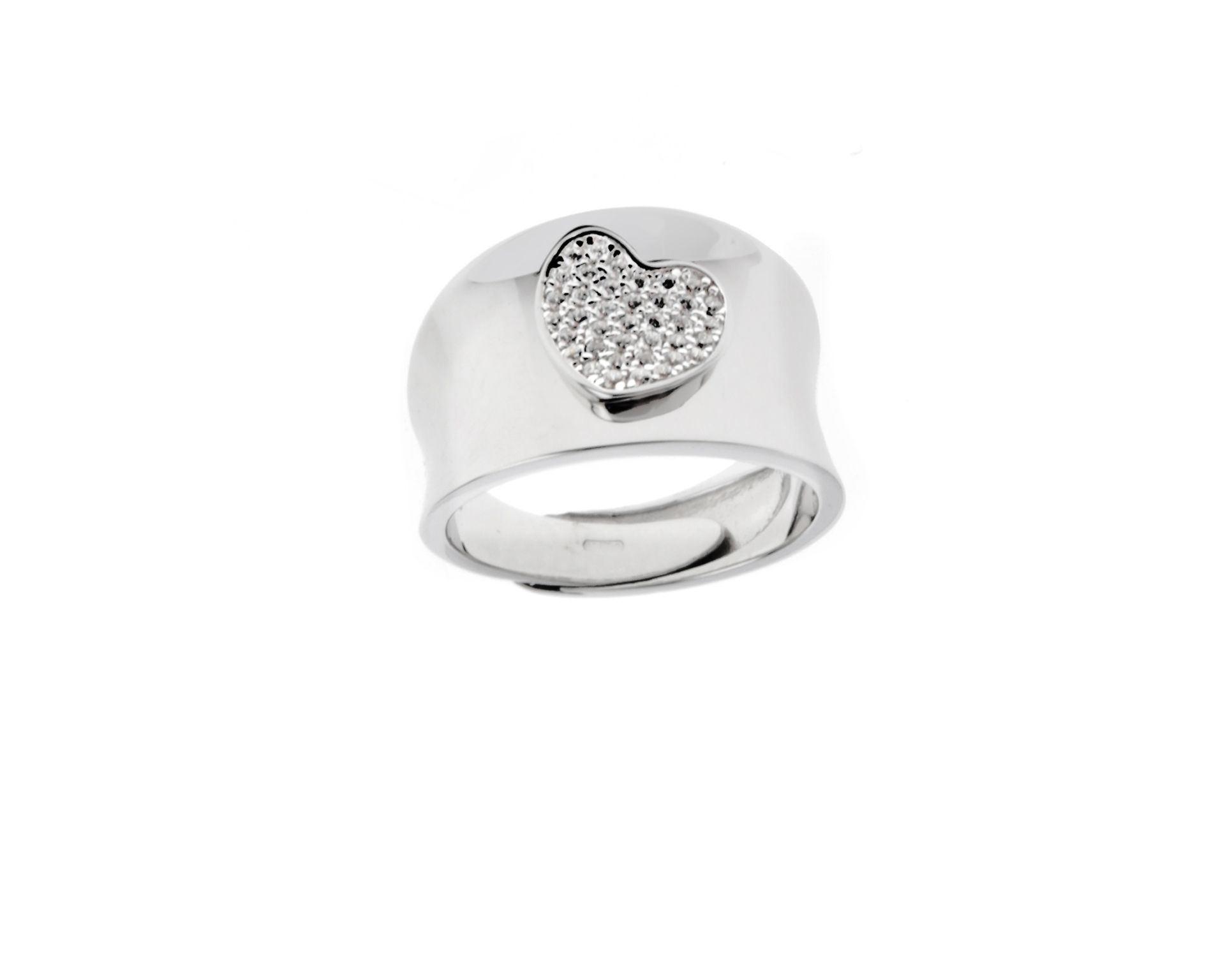 Anello Cuore Argento Con Fascia Liscia E Zirconi Selezione Zanolli 149484 935d4138a0004r146