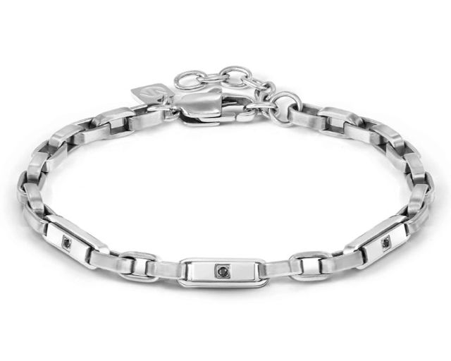 Bracciale uomo manvision acciaio con 3 zirconi neri