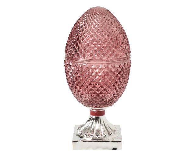 Glass box pine cone burgundy and silver