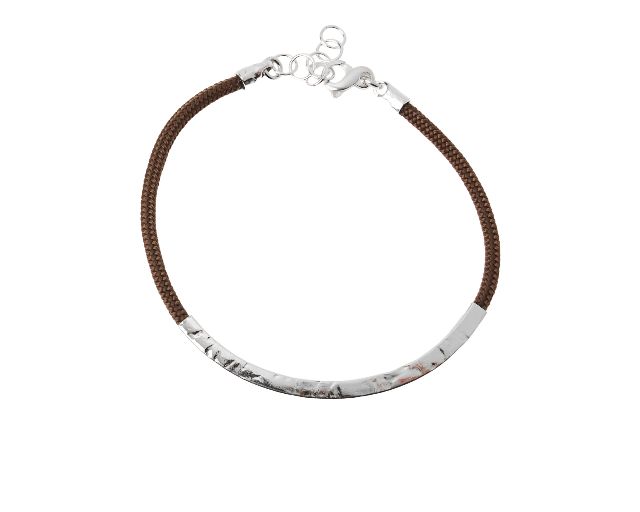 Bracciale uomo soul man argento e cordino marrone con barretta martellata