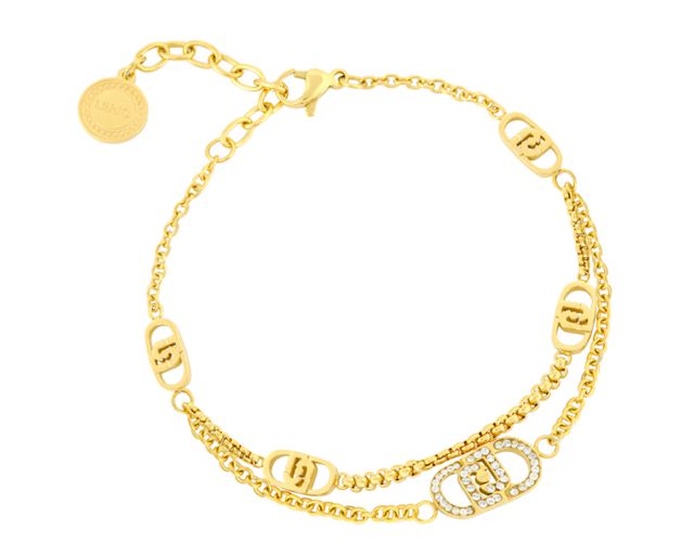 Bracciale acciaio dorato 2 fili logo con zirconi