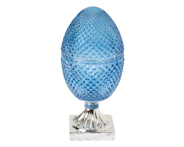 Glass box pine cone blue and silver