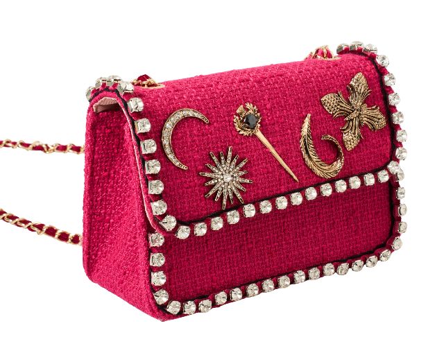 Clutch in tessuto fucsia con cristalli