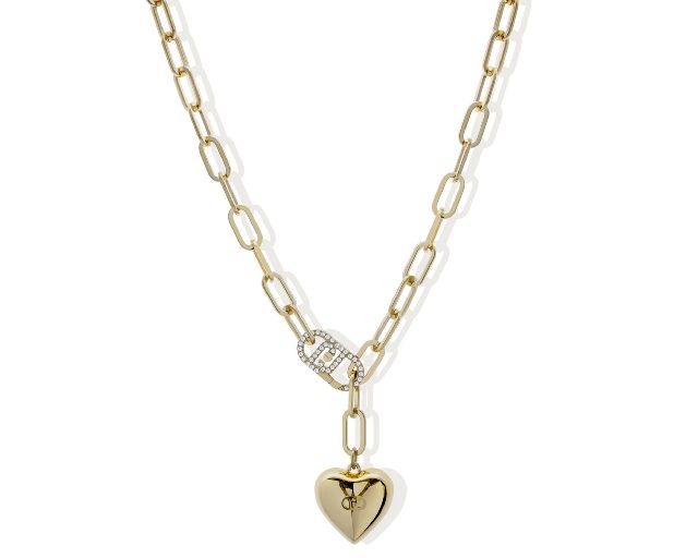 Collana acciaio dorato catena con cuore chiusura logo con zirconi