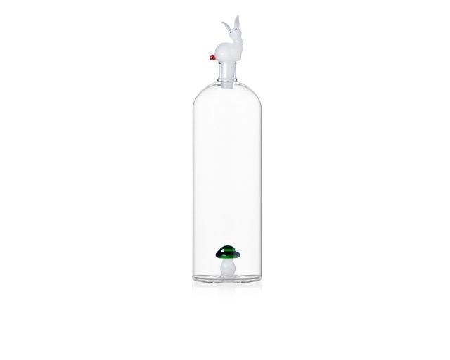 Bottiglia alice fungo verde e coniglio bianco