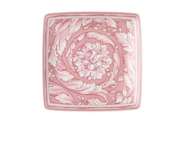Coppa quadra piana barocco rose porcellana