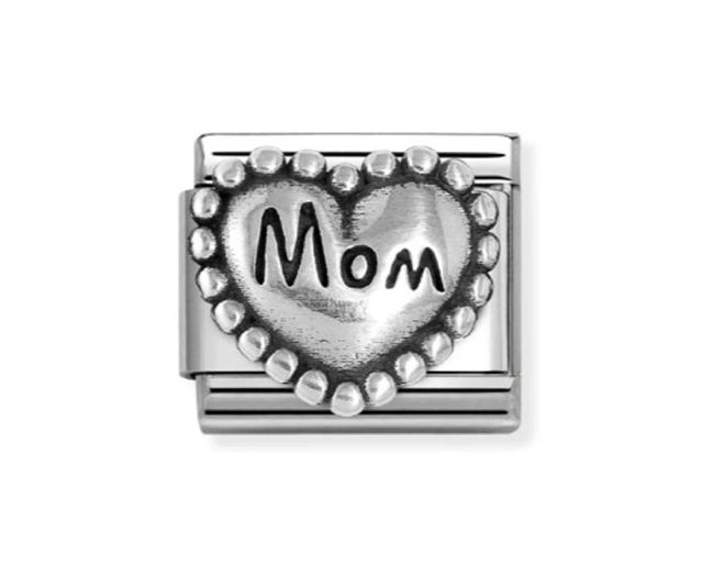 Heart mom composable steel and silver