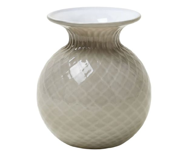 Vaso fiori balloton vetro di murano talpa lattimo con filo lattimo
