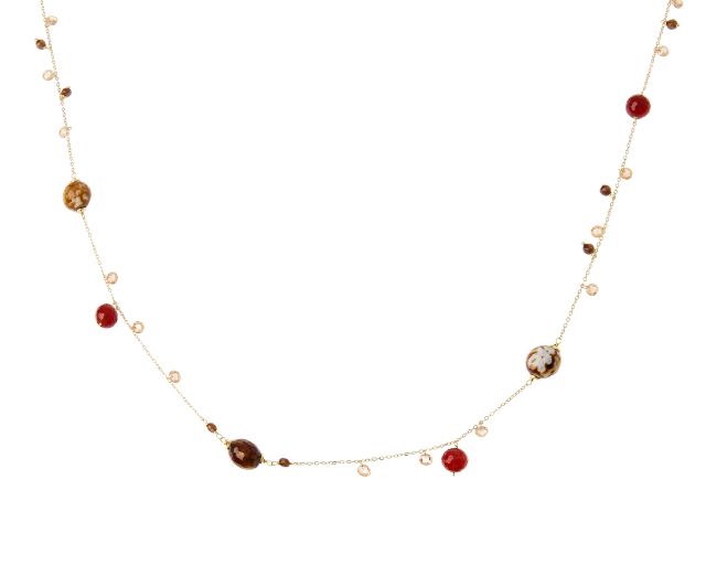 Necklace silver with champagne zircons