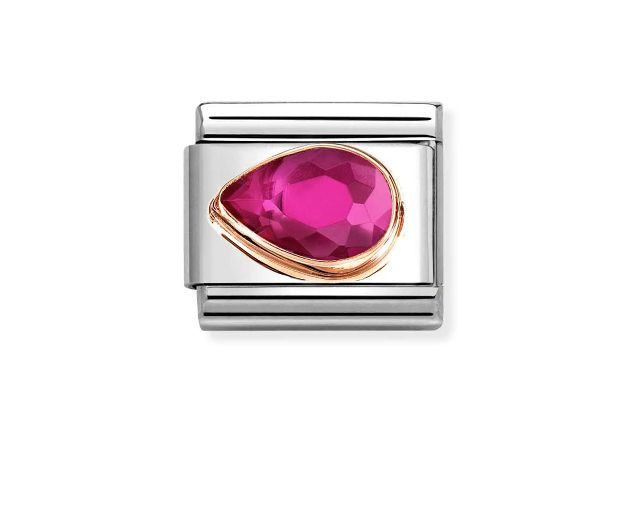 Goccia pietra rossa composable acciaio oro rosa 375 e zirconi