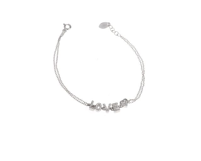 Bracciale argento love e cuore con zirconi bianchi