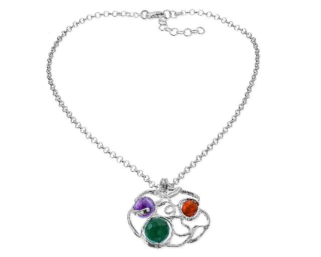 Necklace vibra silver with amethyst, carnelian and green agate