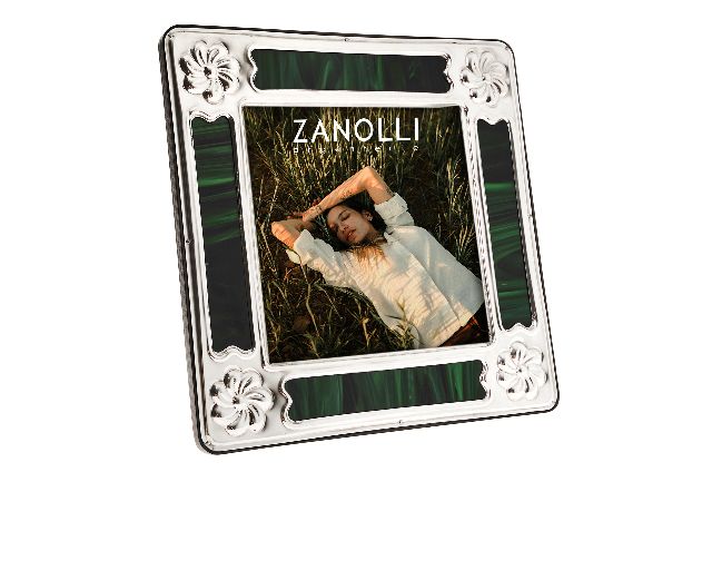 Cornice argento e malachite verde