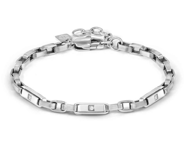 Bracciale uomo manvision acciaio con 3 zirconi bianchi