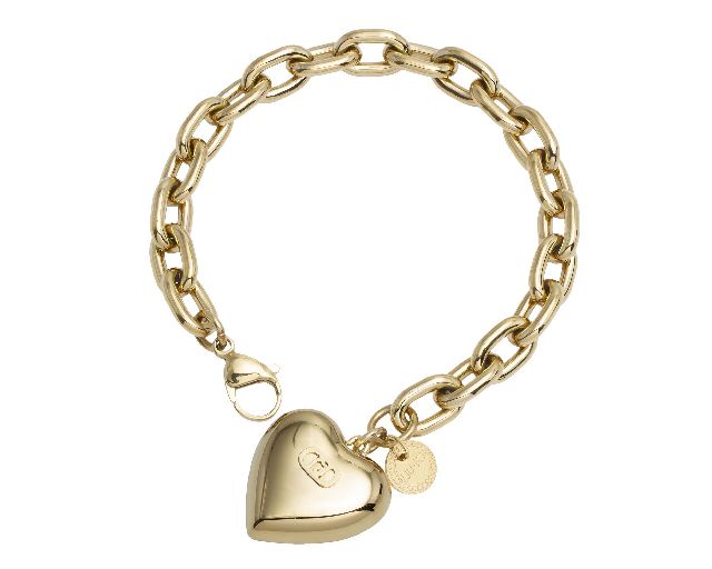 Bracciale acciaio dorato catena pendente cuore con logo