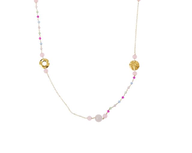 Collana argento dorato con quarzo rosa e spinello